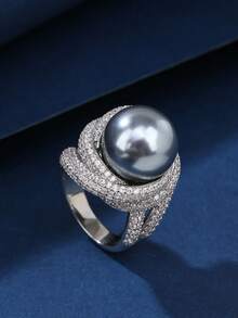 1 件铜材质仿珍珠戒指，时尚优雅，适合送礼、女性日常和节日佩戴