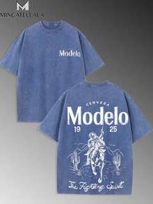 Modelo The Fighting Spirit Cowboy,Pure Cotton Washed T-Shirt, Men's T-Shirt, Men's Clothing, High-Quality Premium Cotton, Suitable For Everyday Casual Wear, Holiday Wear, Unisex