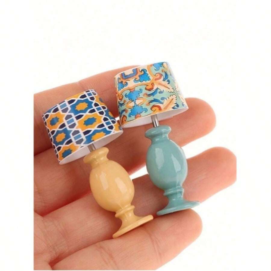 Miniature Dollhouse Accessories - Mediterranean Style Desk Lamp, Toy Food Display, Mini Study Room Model, Handmade DIY, Collection Display, Holiday & Birthday Gift, Model Enthusiasts Essential [Non-Illuminating] - Multicolor - View 1