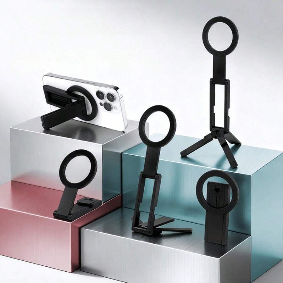1pc,Portable Foldable Magnetic Phone Stand, Available In Black And Silver, Suitable For Phone Shooting, Video Recording And Phone Stabilizers. - Multicolor - View 1