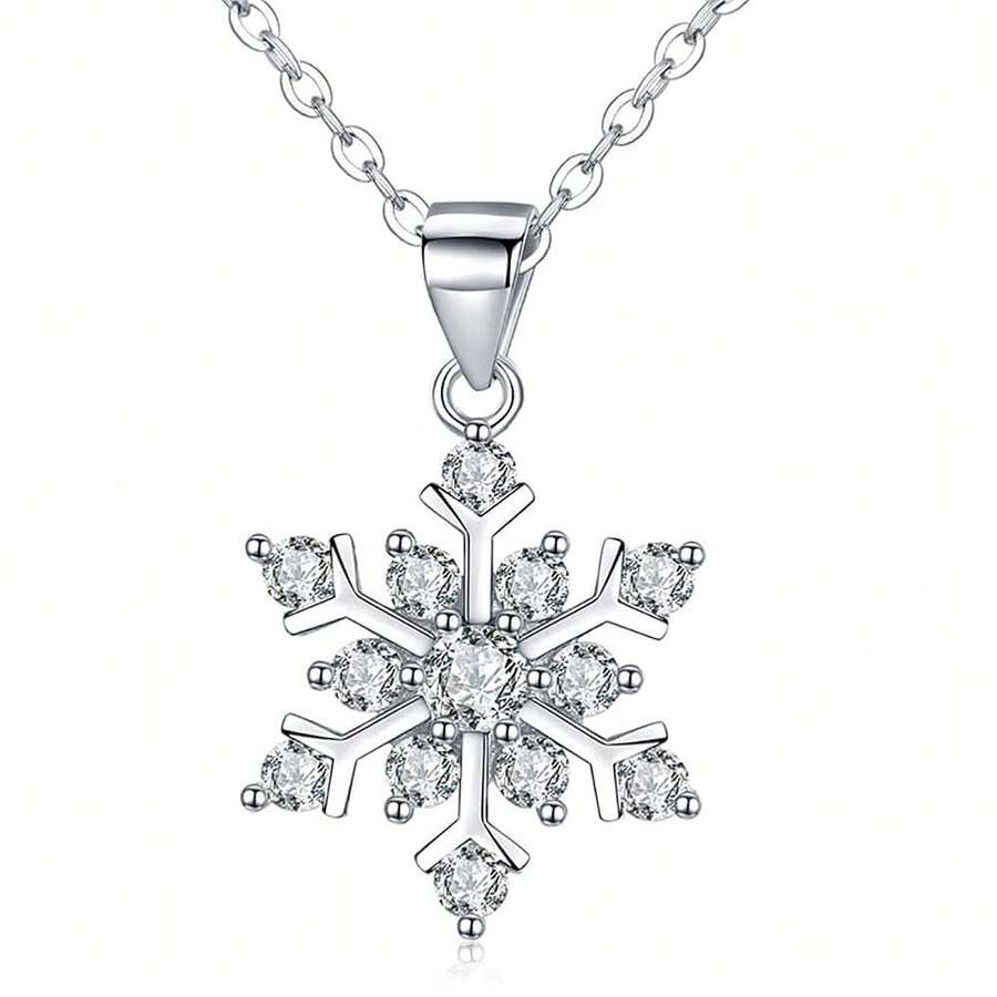 NanMuc Christmas 925 Sterling Silver Snowflake Pendant Necklace With Blue Ctystal Jewelry New Year Holiday For Women 18inch Chain - White - 查看 1