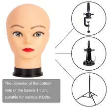 光头模特头，女性专业美容培训模特头，假发支架三脚架，带头，帆布假发头架，带模特头，用于假发制作和展示，非裔美国人模特头，附赠夹式支架 - 彩色 - 查看 2