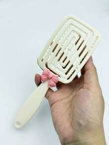1pc Beige Boar Bristle Curly Hair Brush, Elastic Styling Comb For Voluminous Wet & Dry Hair - Beige - View 3