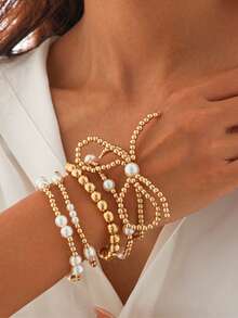 1 Set Of Women's European And American Geometric Retro Bead Bow Bracelet Set - Multicolor - View 4