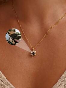 Customized Photo Necklace, Stainless Steel Box Chain Personalized Projection Necklace, Memorial Gift, Pet Memorial Jewelry With Embedded Photo, Fashionable & Minimalist Women's Jewelry, Ideal Gift For Girlfriend, Best Friend, Birthday, Anniversary, Party, Graduation, Wedding, Any Holiday - Valentine's Day, Mother's Day, New Year, Christmas