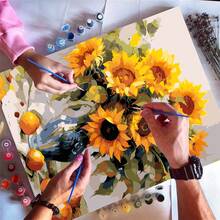 لوحة زيتية رقمية DIY عباد الشمس مقاس 40 * 50 سم للبالغين، بدون إطار، ديكور فني لغرفة المعيشة والنوم، مناسبة للمبتدئين، هدية مفكرة للأعياد والمناسبات، تقدير الفن والتطوير الذاتي - خردل الأصفر - مشاهدة 4