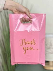 20个/包 “谢谢” 印花扁平手提塑料手提袋，简约优雅，适用于服装、化妆品、珠宝、购物、礼品包装、收纳等，多用途可重复使用，有黑色、粉色、双色可选。