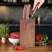 [1 Pack] Knife Storage Rack Kitchen Supplies Knife Holder Multi-Functional Household Knife Box Brown Wood Grain Finish - Brown - View 4