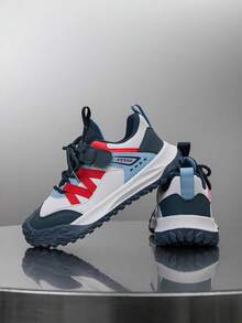 1 Pair Kids Shoes, Colorblock Design, Breathable & Comfortable, Versatile Outdoor Sports Shoes, Fashion Casual Sneakers, Unisex - Blue - View 9