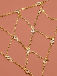 1 pieza Nuevo brazalete de cadena de dedo de malla para novia, accesorio de brazalete de lujo con rhinestones - Diamantes de imitación - Ver 2
