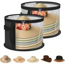 3pcs/2pcs/1pc Non-Woven Fabric Large Capacity Circular Hat Storage Box Bag, Foldable, With Lid, Dustproof, Anti Deformation, Can Hold Clothes, Baseball Caps, Carry Home, Travel Supplies - Black - View 13