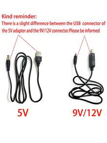 5V/9V/12V USB升压转换器适配器线（带直流插头） - USB升压电源转换器，适用于移动电源、路由器、风扇、音箱和其他设备，USB转换线（5.5mm*2.1mm接口）