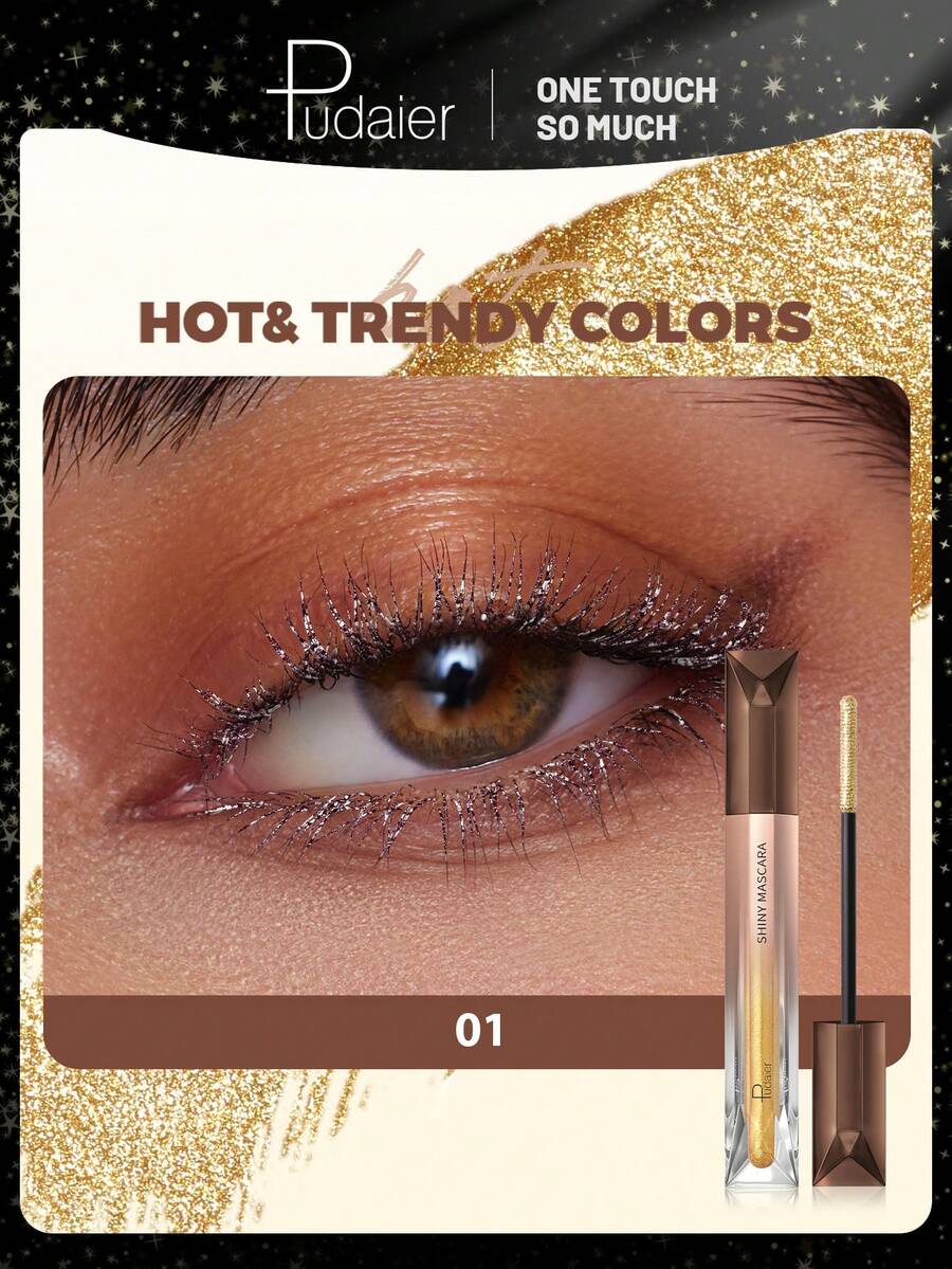 Pudaier 亮泽睫毛膏 - 防水、防晕染、珠光妆效、浓密纤长、持久12小时