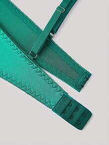 Hourtrue 2 件套女士绿色花卉刺绣网眼性感内衣套装包括性感丁字裤、情人节贴心礼物、蜜月超薄胸罩 - 綠色 - 查看 4