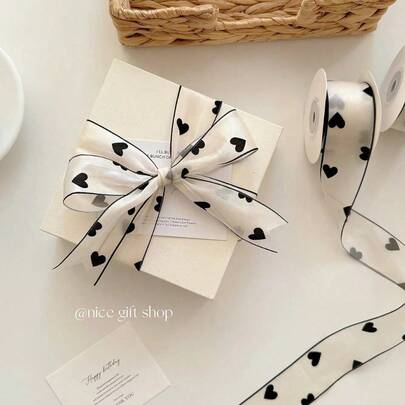 10Yards Love Flocked Polyester Ribbon 3.8cm Soft Silk Ribbon For Holiday Decoration Packing Gifts DIY Making Hair Accessories