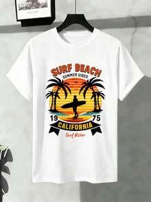 Surf-Beach-Vibes aus Kalifornien für den Herbst, Rundhalsausschnitt, bequeme Passform, Street-Hip-Hop-Stil, komfortable Passform, Grafikdesign - Weiss - Übersicht 2