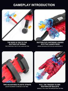 8pcs Red Spider Web Shooter Toy Set, Soft Suction Cup Launcher, Superhero Spider Web Blaster Toy For Kids, Wrist Toy Kit, Fun Slingshot Toy, Superhero Role Play Novelty Toy, Fabric Glove Wearable Toy, Spider Toy With String, Gripping Toy, Cool Launching Toy, Spider Web Shooting Toy - Multicolor - View 7