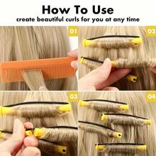 A 20pcs Premium Curling Wand Set, Suitable For Natural Hair Types - Create Bouncy Curls With A Cold Wave Curling Iron And Rollers - Professional Home Hair Styling Tools For Salon-Quality Results - Màu vàng - 10 chiếc - Xem 4