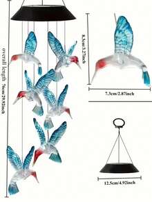 1 Peça Sonhadora Borboleta Colorida e Pássaro Solar Móbile de Vento - Versão de Iluminação Gradiente - Luzes de Decoração de Atmosfera Externa, Adequada para Quintal e Varanda - Não é apenas um item decorativo, mas também uma fonte de iluminação para iluminar o espaço noturno, um acessório prático para realçar a atmosfera externa. - 1 unidade - Visão 11
