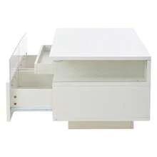 90 X 45 X 35.5 Cm Coffee Table With Tray, High-Gloss Coffee Table For The Living Room, Sofa Table With 2 Drawers, Load-Bearing Side Table Made Of Tempered Glass, Coffee Table With LED Light, White - White - View 9