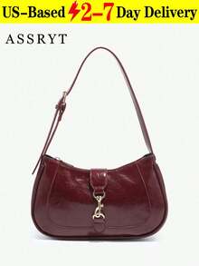 1pc Retro Minimalist Hook Decor Adjustable Shoulder Strap Crescent Shape Bag, Suitable For Date, Outing, Party , Small Bags - 酒紅色 - 查看 1