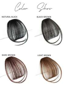 升级版轻盈法式刘海真发夹式接发，适合女性日常佩戴，自然黑色带鬓角刘海