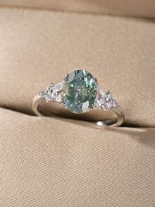 1枚S925纯银2克拉椭圆形莫桑石订婚戒指，经典欧美风格，适合婚礼、情人节、周年纪念日礼物