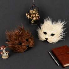 毛茸茸的狐狸猫脸半面具，性感服装舞会面具，角色扮演道具 - 彩色 - 查看 2