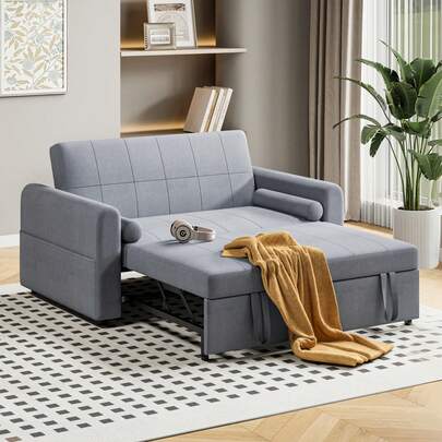2 Seater Sofa Bed, 3 In 1 Convertible Corner Sofa Bed, Pull Out Double Sleeper Chair Bed With Pocket And Adjustable Backrest For Living Room, Linen Fabric, Dark Grey