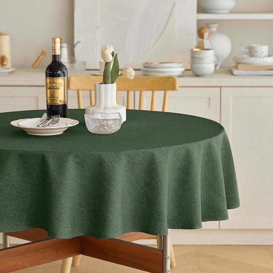 Waterproof Round Tablecloth For Round Dining Table, Decorative Rustic Wipeable Table Cloths Cover Indoor Outdoor Use For Holiday,Wedding, Kitchen (70 Inch,Round (4-6 Seats),Dark Green),DarkGreen70inchRound - DarkGreen70inchRound - View 1