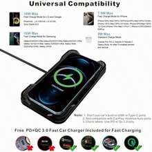 Wireless Car Charger, Non slip Wireless Phone Charging Mat with 36W PD & QC3.0 for  and  in Car - Negro - Ver 2