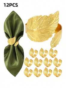2-24pcs/Set Gold Leaf Shaped Napkin Rings, Shiny Metal Napkin Rings For Table Decor, Fashionable Autumn Napkin Rings Bulk, Suitable For Christmas, Easter, Wedding, Party, Elegant Tabletop Decoration Gift Ideas
