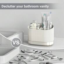 White Shower Toothbrush Holder For Bathroom, Cute  Electric Tooth Brush Holder Countertop, Large Plastic Toothpaste Organizer Cup Tray Stand Storage Caddy With Drainage For  Toddlersss, 3 Slots,3Slots,BeigeWhite - 米色白色 - 查看 6