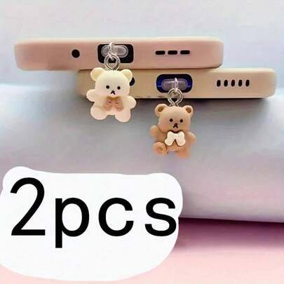 2pcs/Set Couple Series Cartoon Bear Love Story Mobile Phone Dust Plug Decoration