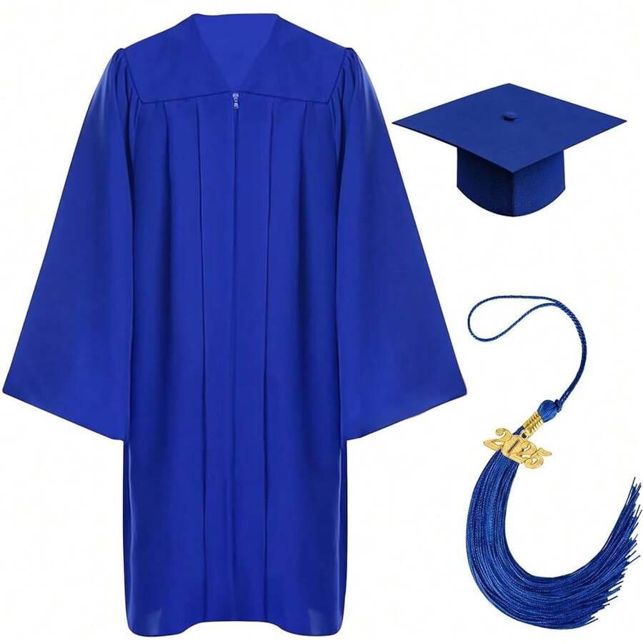 Graduation Cap And Gown Set With 2025 Charms Tassel Graduations Cap And Gown For School -8348 - Matte-blue - View 1