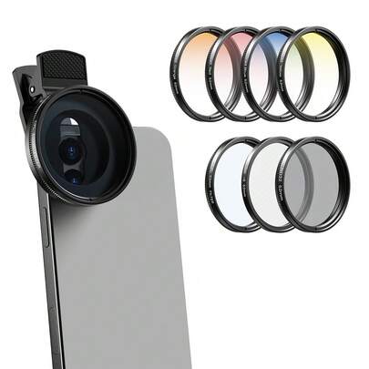  APEXEL 7-i-1 smartphonefilterkit, professionellt 52 mm gradientfilter för rött, gult, blått och orange, ND32-filter + stjärnfilter + CPL-filter, gradientfilter för smartphonekamera, kompatibelt med nästan alla smartphones.