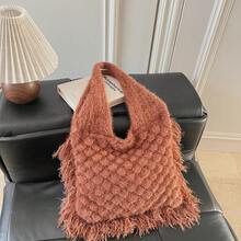 Fashionable Versatile Crochet Knitted Scales Tassel Women Tote Bag Casual Shoulder Bag Handbag - Multicolor - View 11