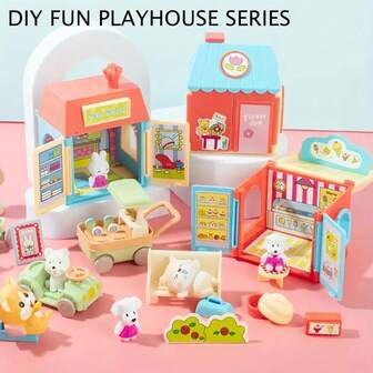 8cm Sweet, Mini, Cute Animal Flower Shop Toy House, Comes With Stickers, DIY Decorations And Companion Toys, Helps Develop Children's Various Skills