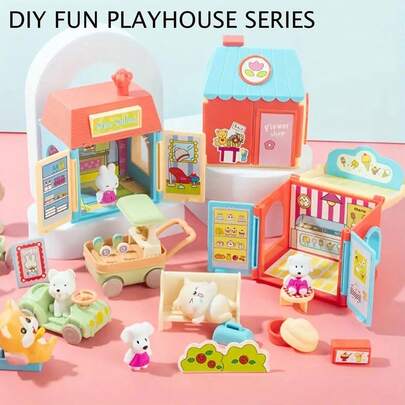 8cm Sweet, Mini, Cute Animal Flower Shop Toy House, Comes With Stickers, DIY Decorations And Companion Toys, Helps Develop Children's Various Skills