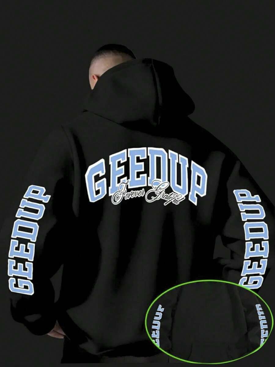 Winter Hooded Sweater Cool GEEDUP Printing, Multi-Printing, Sweater With Front Pocket, Relaxed Street Style, Comfortable Fabric, Suitable For Daily, Party Outdoor Activities, Gifts For Friends And Relatives. - 黑色 - 查看 1