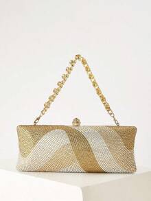 Long Form Glitter Bling,Shiny Glamorous,Elegant,Exquisite Rhinestone Decor Box Bag Glamorous Handbag,Evening Bag For Party Girl,Woman,For Female Perfect For Party,Wedding,Prom,Dinner/Banquet,Best Gift For Women,Purses And Bags Women,Bags For Women,Crossbody Bags For Women,Monedero,Handbag,Wallets For Women,Bolsos Para Mujer,Valentine's Day,New Year - 金色 - 查看 2