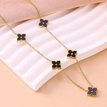 Bộ trang sức hoa hồng đen bằng thép không gỉ mạ vàng 18K - Dây chuyền, vòng tay, bông tai, phụ kiện thời trang cao cấp phong cách VCA dành cho nữ, món quà lý tưởng. - Nhiều màu - Xem 4