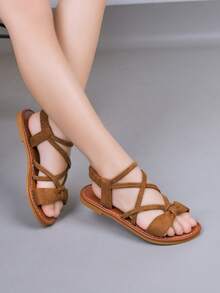 Thai Handmade Woven Sandals, Girls Natural Rubber Bohemian Summer Outdoor Beach Shoes, Non-Slip & Durable - Brown - View 3