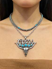 5件套复古西部风格仿绿松石珠链/铁链，绿松石西部复古吊坠项链，适合日常佩戴或作为礼物，节日项链 | 波西米亚风格 | 手工设计，波西米亚风格珠子 - 波西米亞風格 - 查看 3