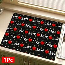 1pc Love Text Pattern Absorbent Dish Drying Mat, Home Decor, Dish Drying Pad, Espresso Machine Countertop Absorbent Mat, Sink Drain Mat, Soft Faucet Absorbent Mat, Sink Cup Mat, Kitchen & Bathroom Accessories - Multicolor - View 12