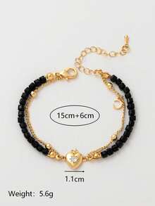 1pcINS Fashion Stainless Steel Paired With A Heart-Shaped Goddess Crescent Pentagram Pendant Woven Rope Bracelet, Electroplated With 18k Gold, Showcasing Feminine Charm, Waterproof And Sweat Resistant, Suitable For Valentine's Day And Holiday Play, Daily Casual Wear. Ladies' Jewelry. - Multicolor - View 7