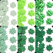 4Amazonia 50片/套 圣帕特里克节绿色系列 1.7*2厘米 闪亮双面幸运草带衬垫贴片 DIY发夹配件和布艺装饰四叶贴片 - 四葉草 - 查看 1