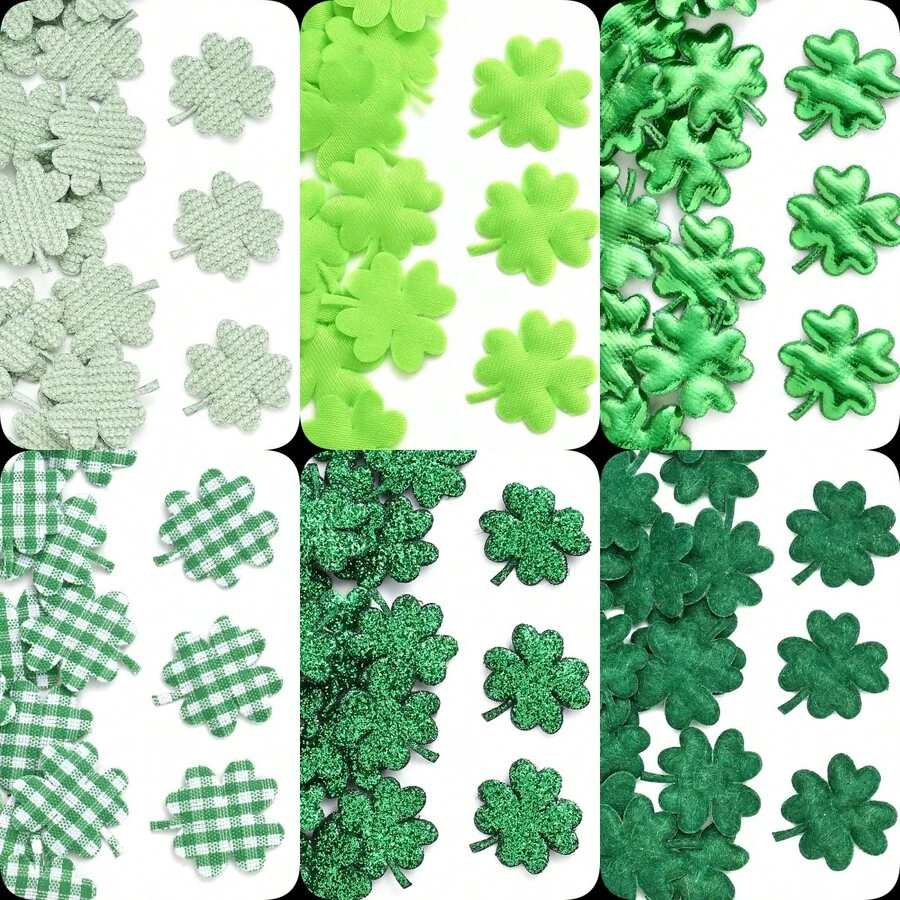 4Amazonia 50片/套 圣帕特里克节绿色系列 1.7*2厘米 闪亮双面幸运草带衬垫贴片 DIY发夹配件和布艺装饰四叶贴片 - 四葉草 - 查看 1