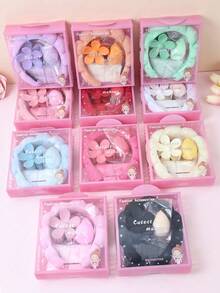 5件套可爱女孩SPA礼盒，包含花朵发夹、花朵发箍、腕带和沐浴配件，包装精美，非常适合生日派对、沐浴和日常佩戴，发饰包括爪夹。 - 彩色 - 查看 3