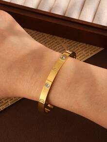 1 Peça Conjunto de Pulseiras Banhadas a Ouro em Aço Inoxidável à Prova d'Água com Estrela, Lua, Coração, Trevo de Quatro Folhas - A Escolha Perfeita para o Uso Diário, Escritório, Festa, Encontro, Presente de Aniversário de Mulheres da Moda - Dourado - Visão 6
